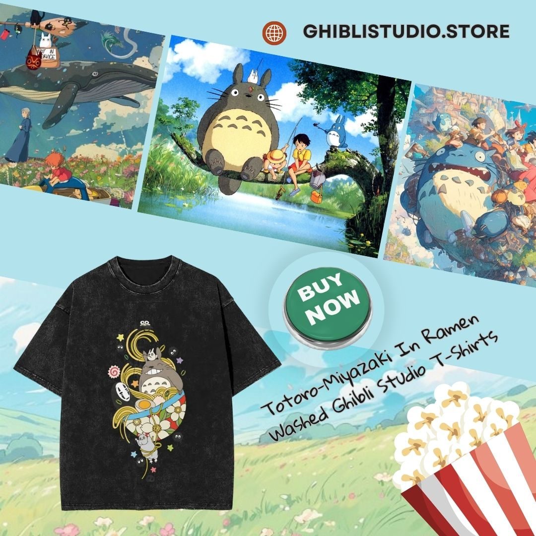 Totoro-Miyazaki In Ramen PTTT2506 Washed Ghibli Studio T-Shirts